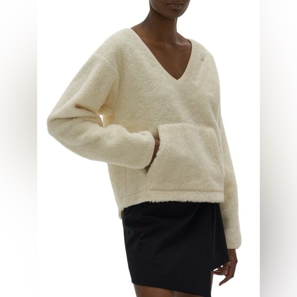 NWT Helmut Lang Shaggy Fleece V Neck Sweater Cream Oversized Faux Fur Sz L - Picture 3 of 16